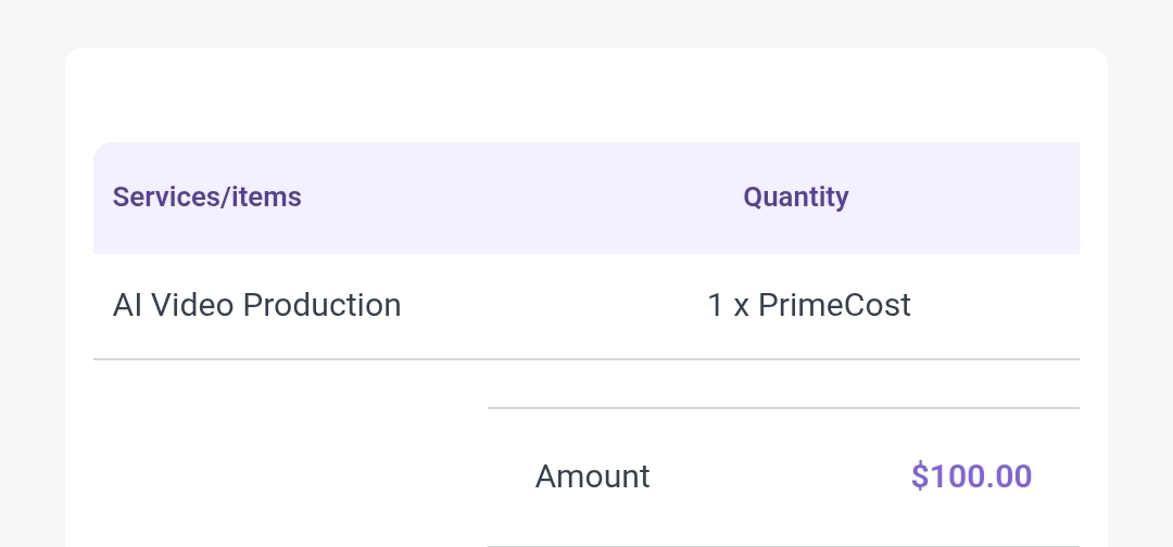 AI video production proposal showing its amount
